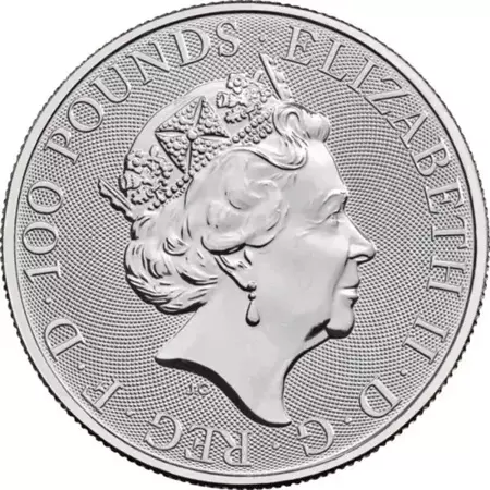 Platynowa Moneta Bestie Królowej: White Lion of Mortimer 1 uncja 24h