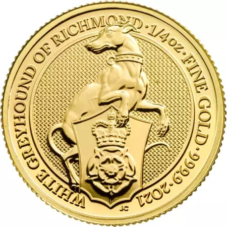 Złota Moneta Bestie Królowej: Biały Chart z Richmond 1/4 uncji 24h